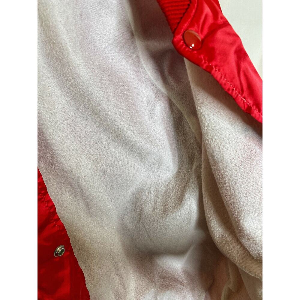 Red Satin Bomber Jacket Medium Prudhoe Bay Alaska Made in USA DELONG 1980s - Picture 5 of 6